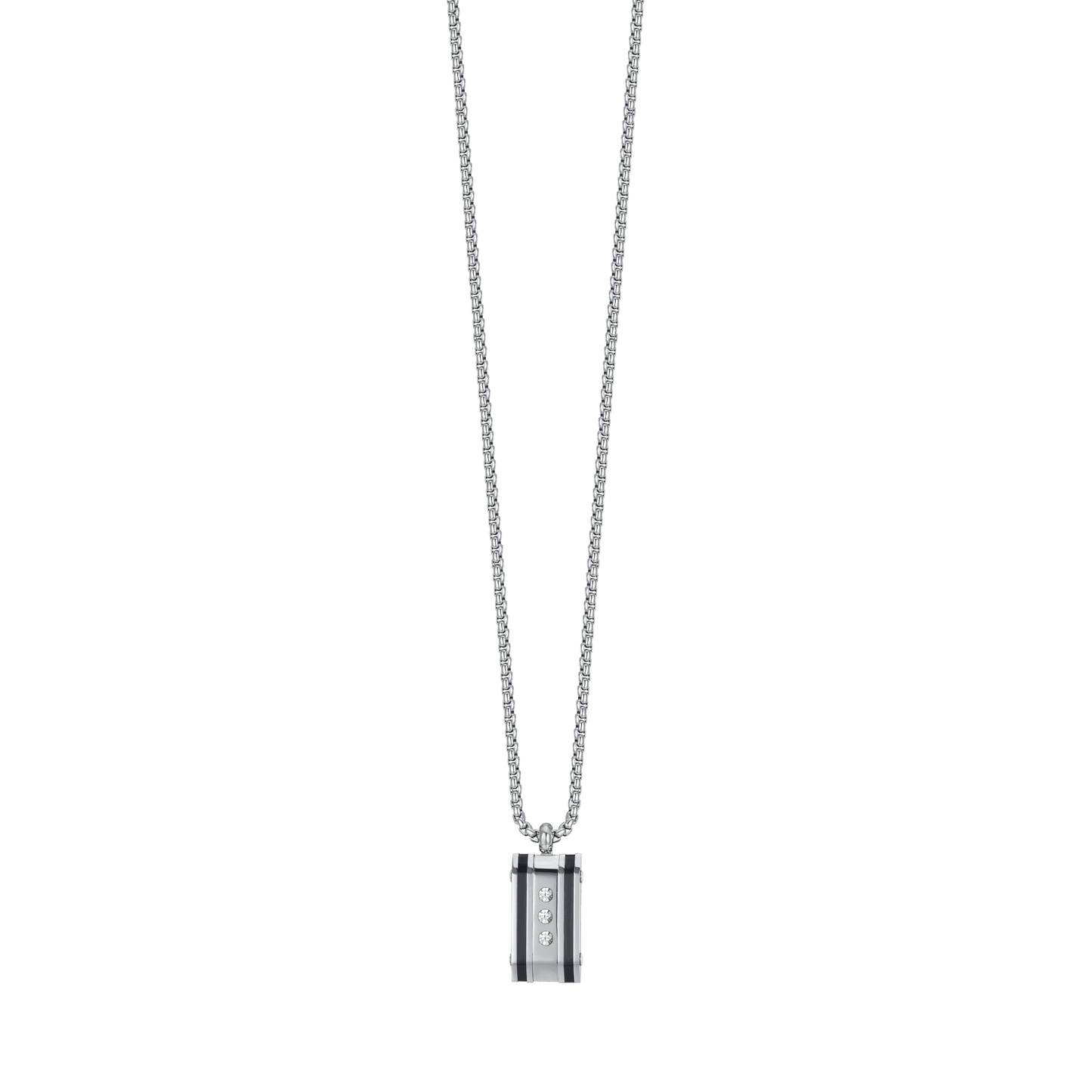 COLLIER POUR HOMME EN ACIER AVEC PLAQUE EN CRISTAL BLANC