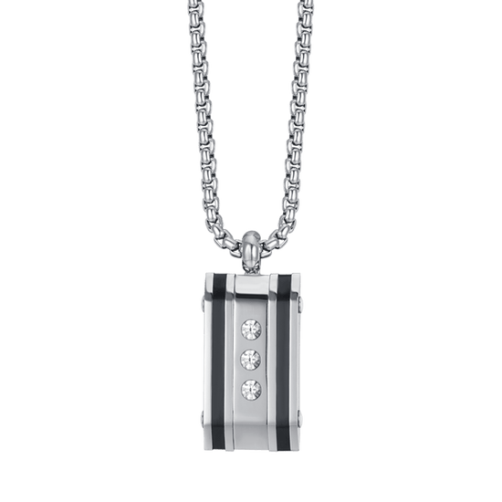 COLLIER POUR HOMME EN ACIER AVEC PLAQUE EN CRISTAL BLANC