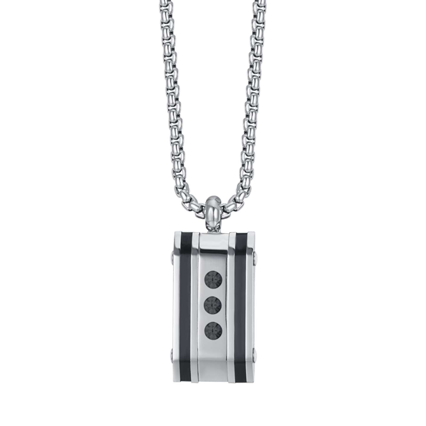 COLLIER POUR HOMME EN ACIER AVEC PLAQUE EN CRISTAL NOIR