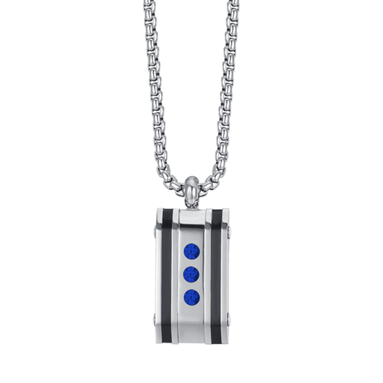 COLLIER POUR HOMME EN ACIER AVEC PLAQUE DE CRISTAL BLEU