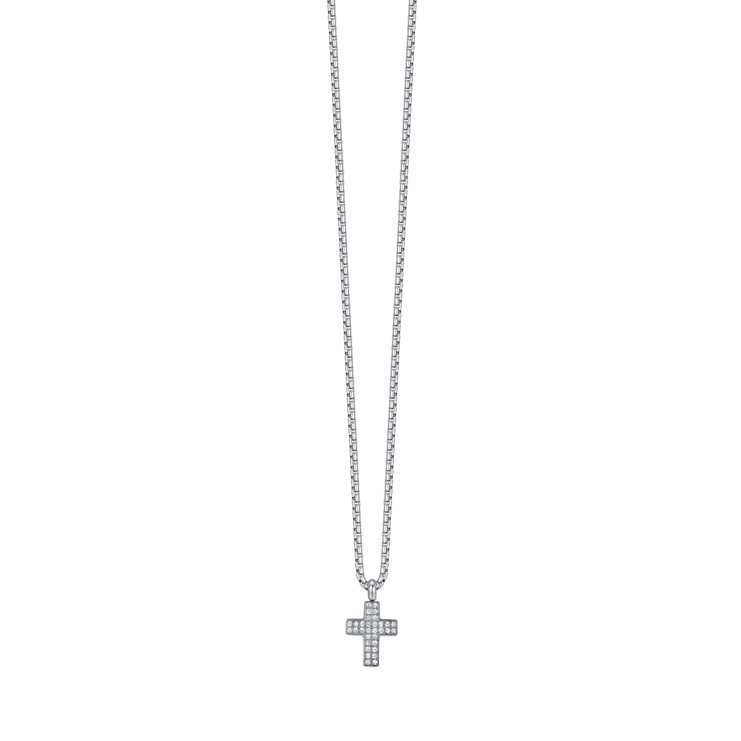 COLLIER EN ACIER POUR HOMME AVEC CROIX AVEC CRISTAUX BLANCS Luca Barra