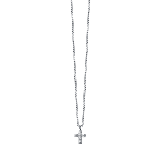 COLLIER EN ACIER POUR HOMME AVEC CROIX AVEC CRISTAUX BLANCS Luca Barra