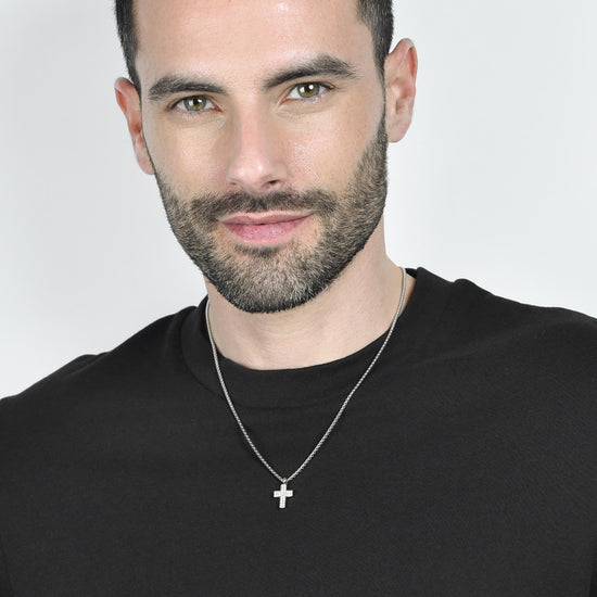 COLLIER HOMME CROIX EN ACIER AVEC CRISTAUX BLANCS