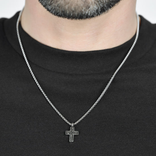 COLLIER EN ACIER POUR HOMME AVEC CRISTAUX NOIRS Luca Barra