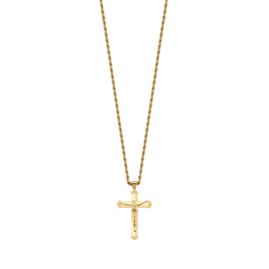 COLLIER POUR HOMMES EN ACIER DORÉ AVEC CRUCIFIX