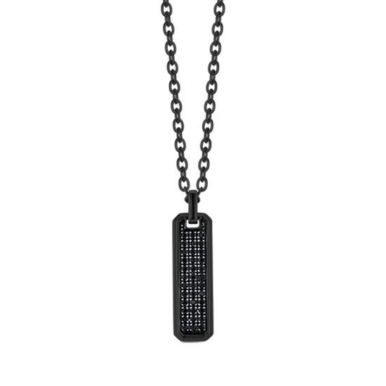 COLLIER POUR HOMME EN ACIER INOXYDABLE NOIR AVEC ÉLÉMENT EN CRISTAL NOIR