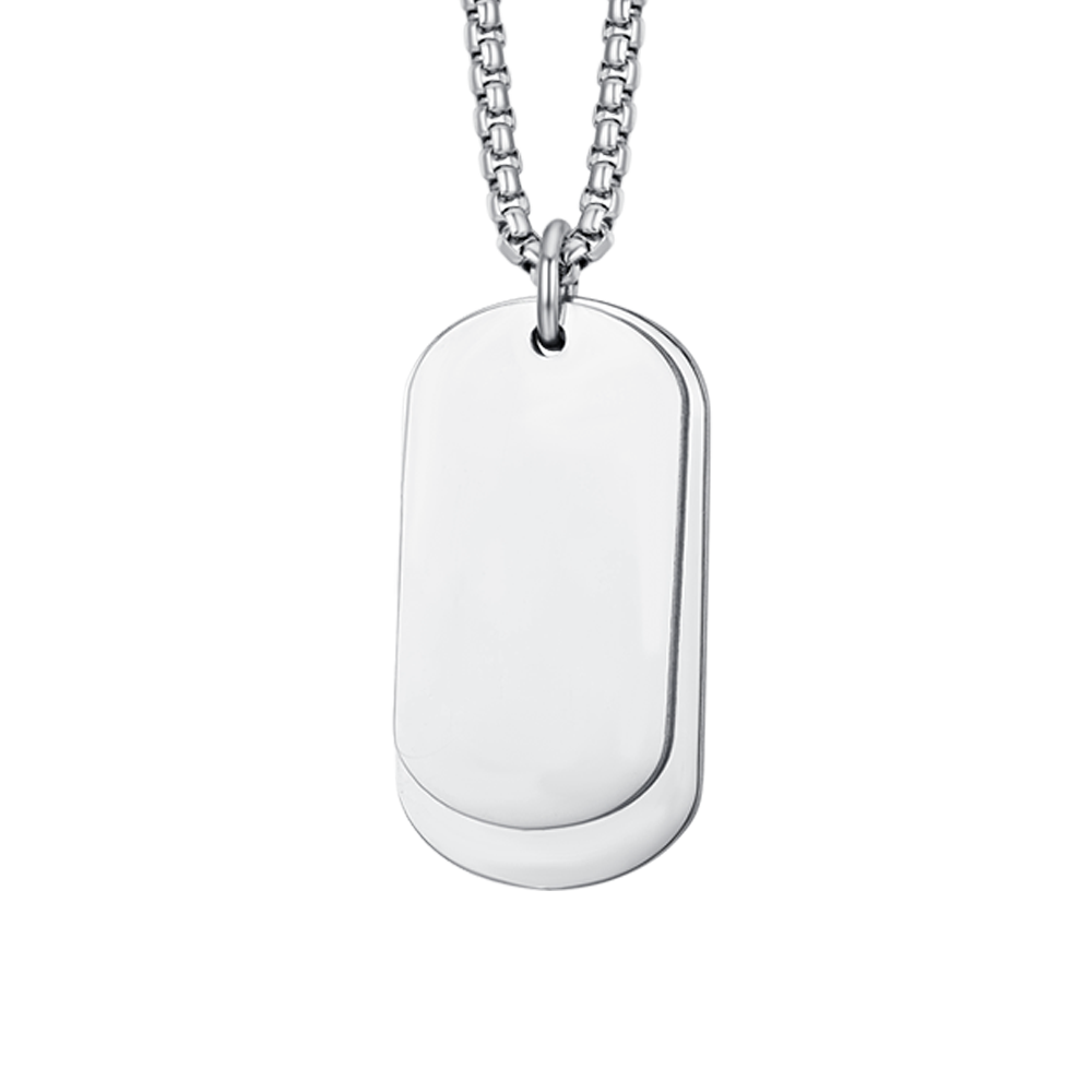 COLLIER HOMME EN ACIER AVEC PLAQUES D'ARGENT