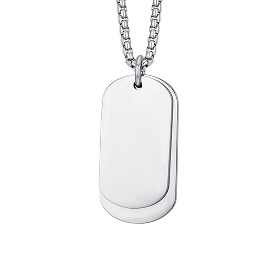 COLLIER HOMME EN ACIER AVEC PLAQUES D'ARGENT
