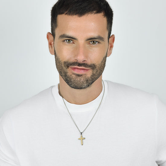 COLLIER HOMME CROIX EN ACIER IP OR