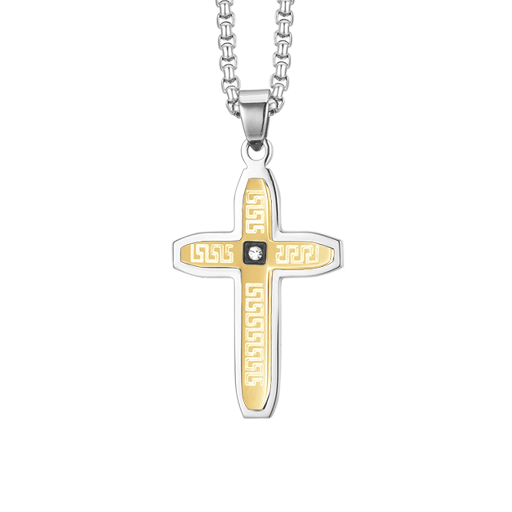 COLLIER HOMME CROIX EN ACIER IP OR
