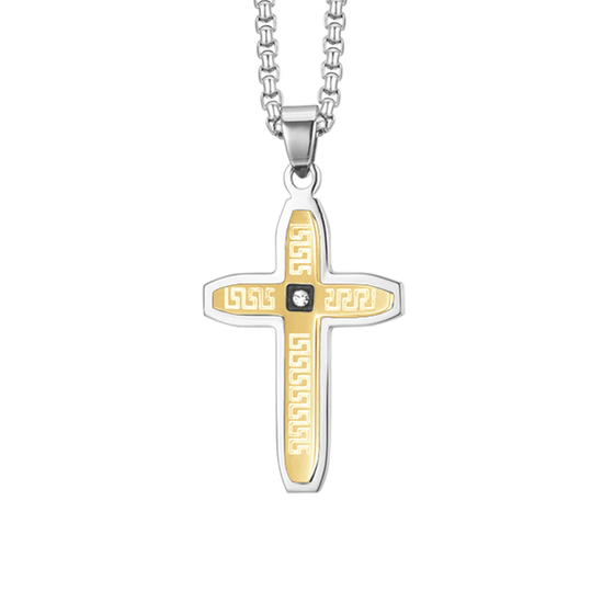 COLLIER HOMME CROIX EN ACIER IP OR