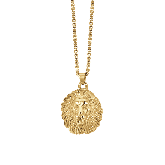 COLLIER HOMME EN ACIER À TÊTE DE LION EN OR IP