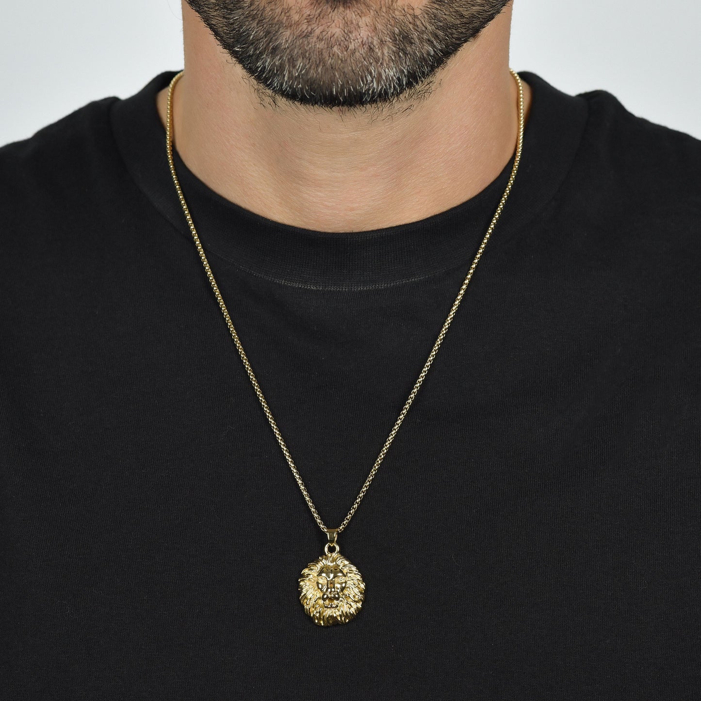 COLLIER HOMME EN ACIER À TÊTE DE LION EN OR IP