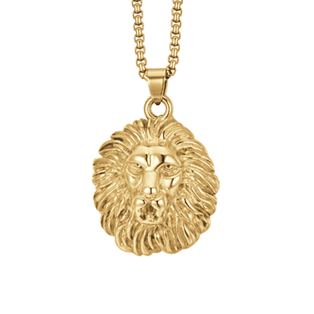 COLLIER HOMME EN ACIER À TÊTE DE LION EN OR IP