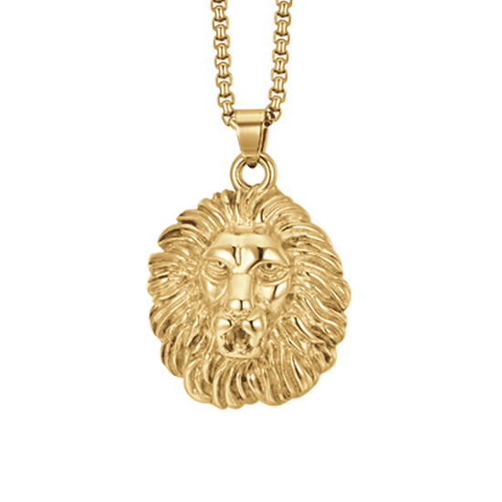 COLLIER HOMME EN ACIER À TÊTE DE LION EN OR IP