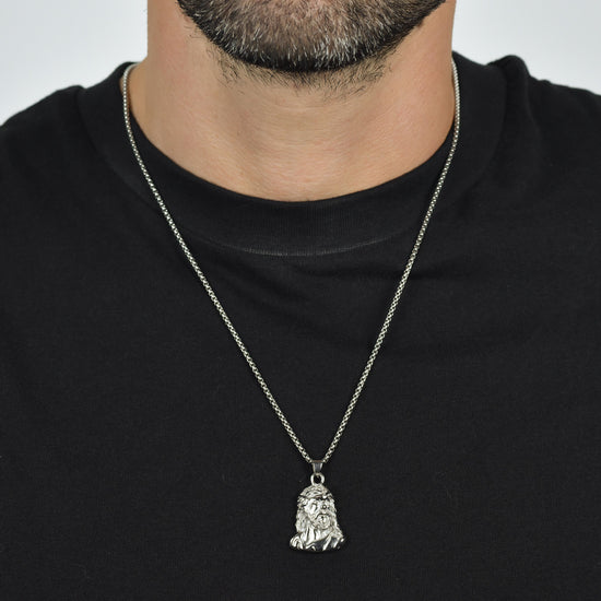 COLLIER VISAGE SAINT EN ACIER POUR HOMME