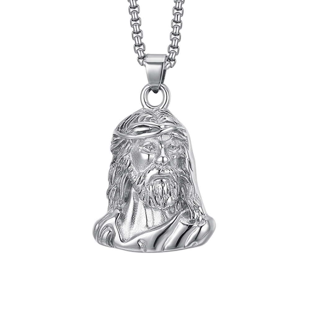 COLLIER VISAGE SAINT EN ACIER POUR HOMME