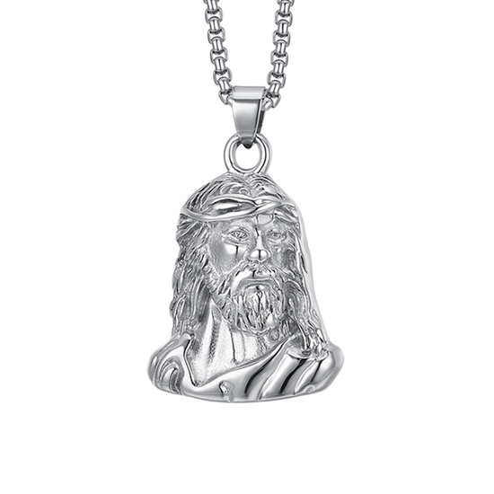 COLLIER VISAGE SAINT EN ACIER POUR HOMME