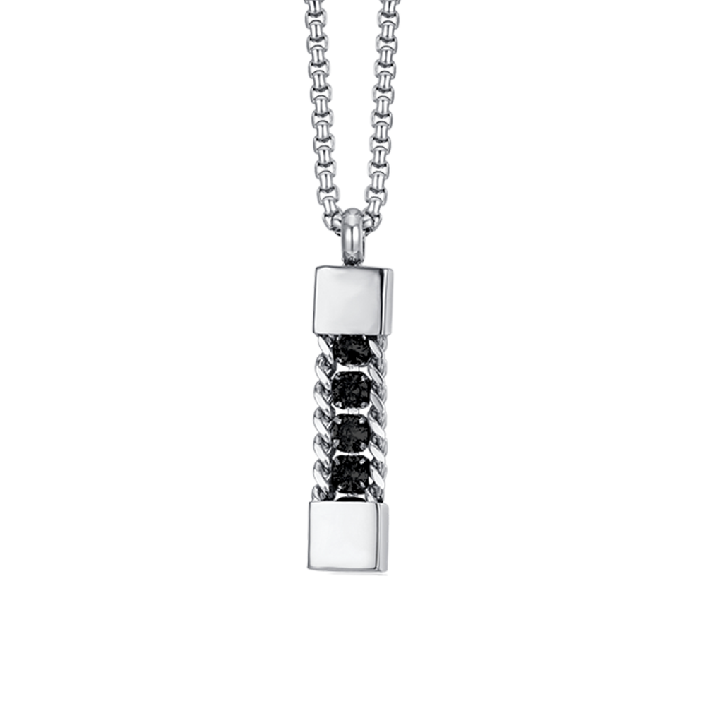 COLLIER HOMME EN ACIER AVEC CRISTAUX NOIRS