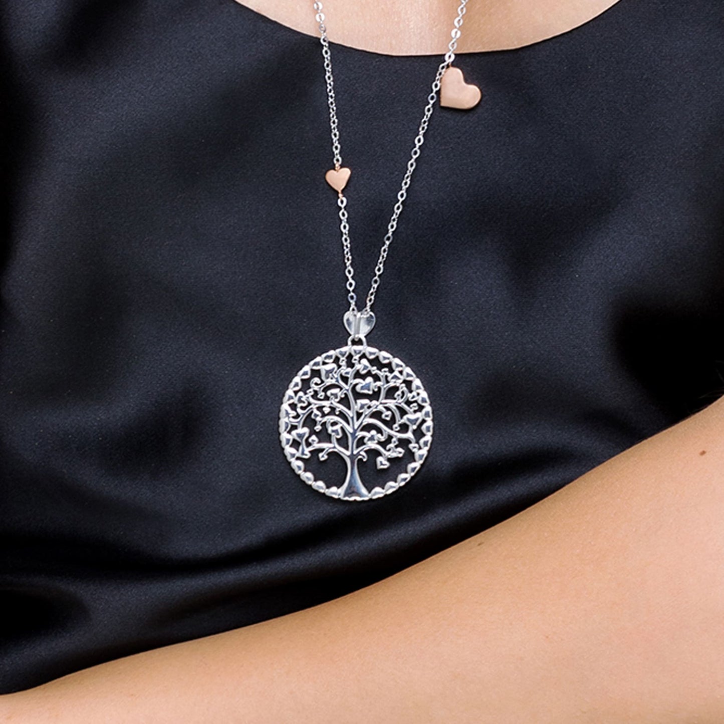 LONG COLLIER POUR FEMME EN ACIER ALBERO DELLA VITA AVEC ÉLÉMENTS DE ROSE' Luca Barra