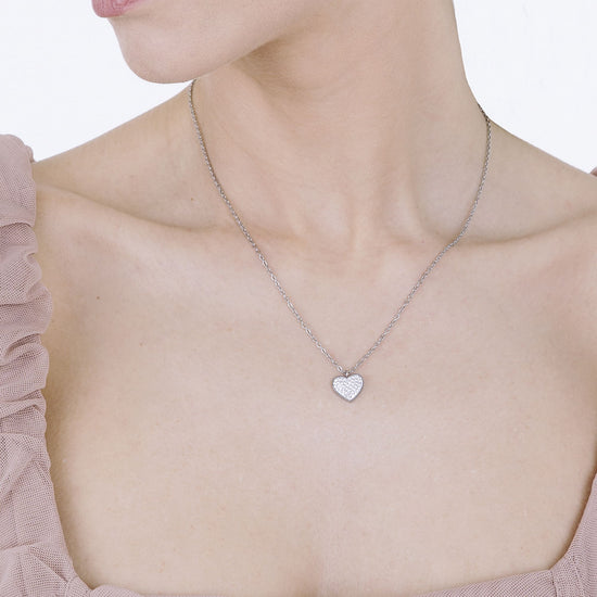 COLLIER POUR FEMME EN ACIER AVEC COEUR ET CRISTAUX BLANCS Luca Barra