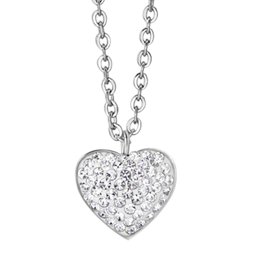COLLIER EN ACIER POUR DAMES AVEC CŒUR ET CRISTAUX BLANCS