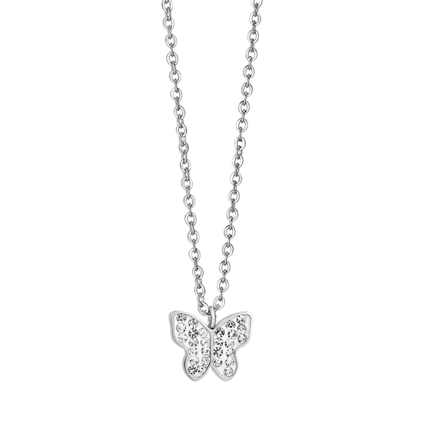 COLLIER EN ACIER POUR FEMMES AVEC PAPILLON ET CRISTAUX BLANCS