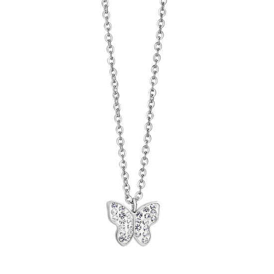 COLLIER EN ACIER POUR FEMMES AVEC PAPILLON ET CRISTAUX BLANCS