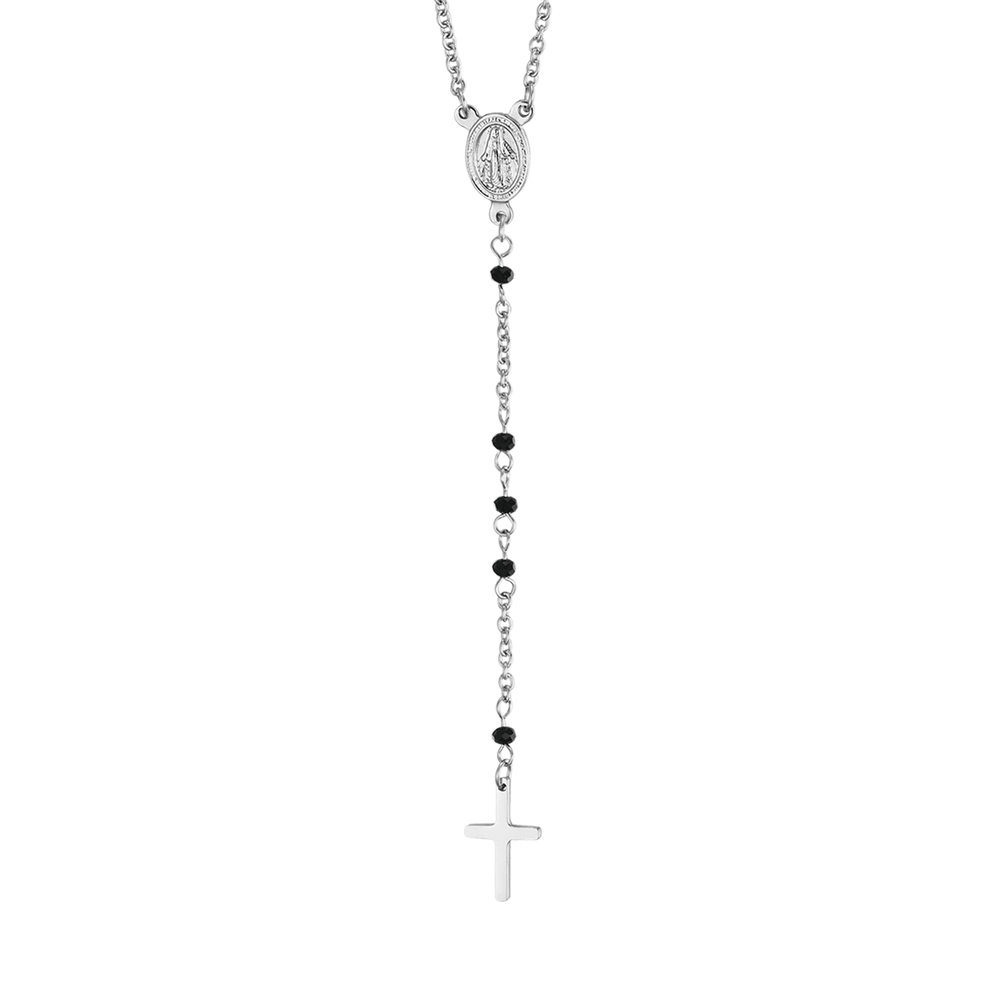 COLLIER ROSAIRE POUR FEMME EN ACIER AVEC CRYSTAUX NOIRS AVEC PENDANT Luca Barra