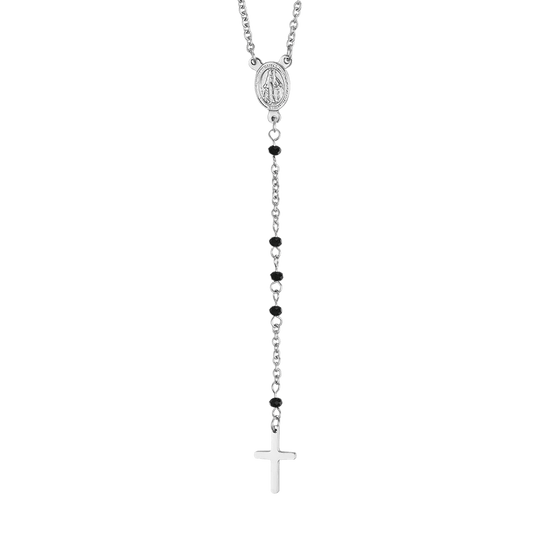 COLLIER ROSAIRE POUR FEMME EN ACIER AVEC CRYSTAUX NOIRS AVEC PENDANT Luca Barra