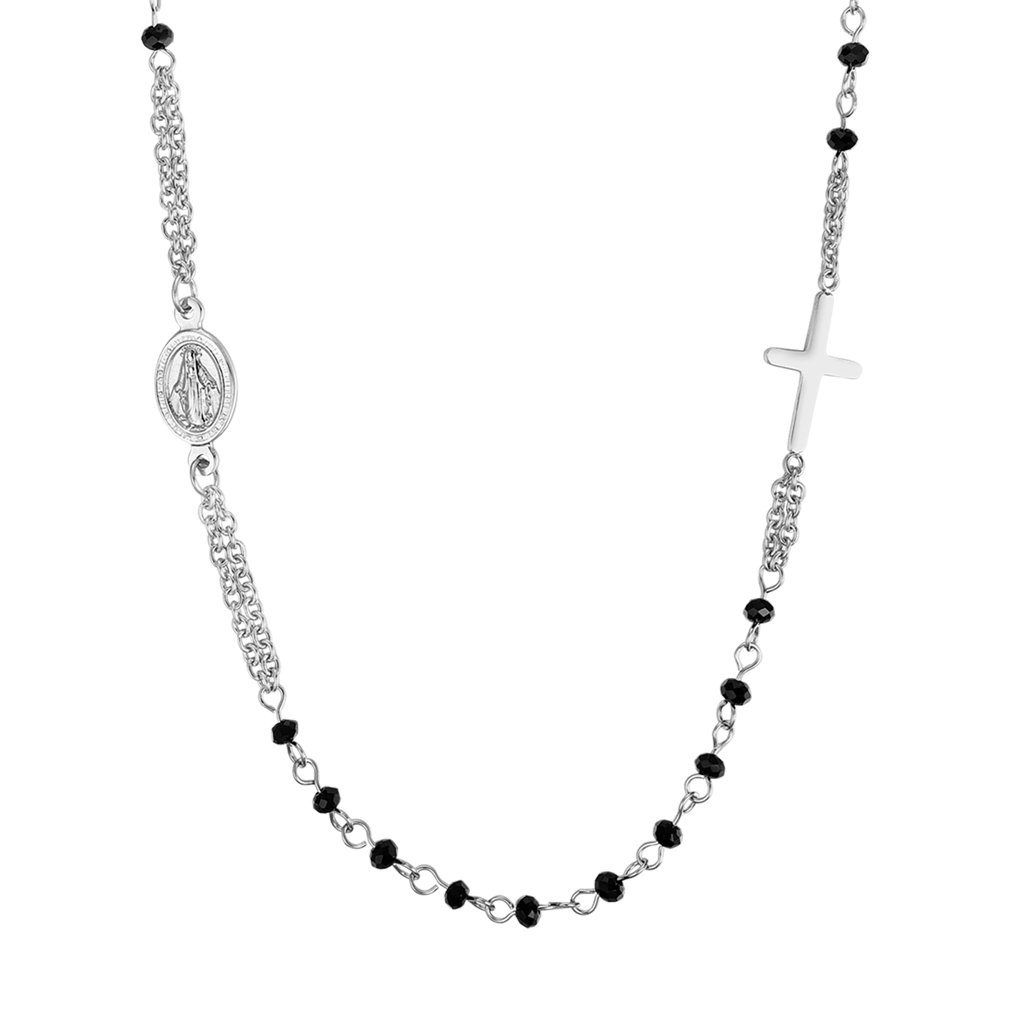 COLLIER ROSAIRE POUR FEMME EN ACIER AVEC CRYSTAUX NOIRS Luca Barra