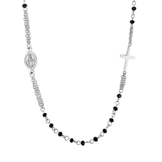 COLLIER ROSAIRE POUR FEMME EN ACIER AVEC CRYSTAUX NOIRS Luca Barra