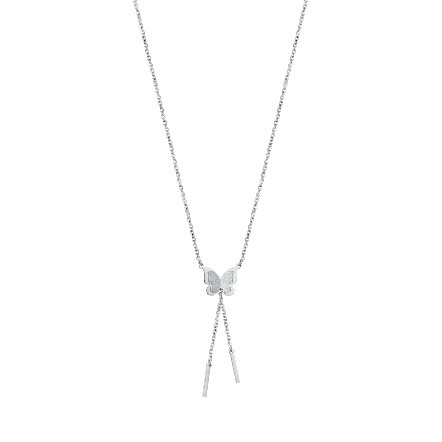 COLLIER EN ACIER, PAPILLON AVEC GLITTERES BLANCS Luca Barra