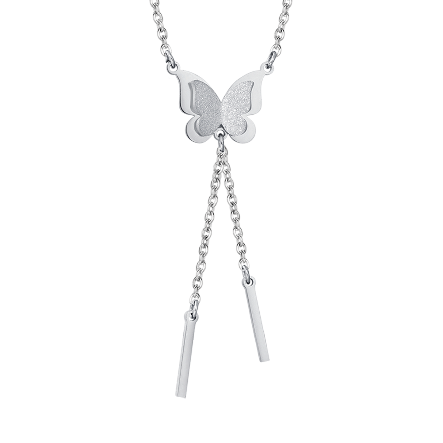 COLLIER EN ACIER, PAPILLON AVEC GLITTERES BLANCS Luca Barra