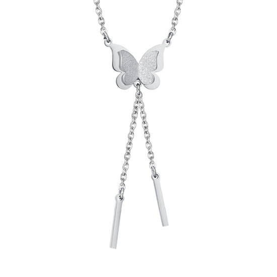 COLLIER EN ACIER, PAPILLON AVEC GLITTERES BLANCS Luca Barra