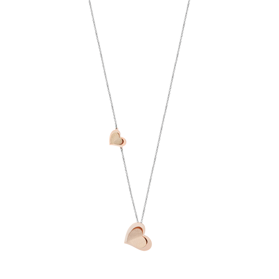 COLLIER EN ACIER INOXYDABLE AVEC DES CŒURS DE ROSE GLITTERES Luca Barra