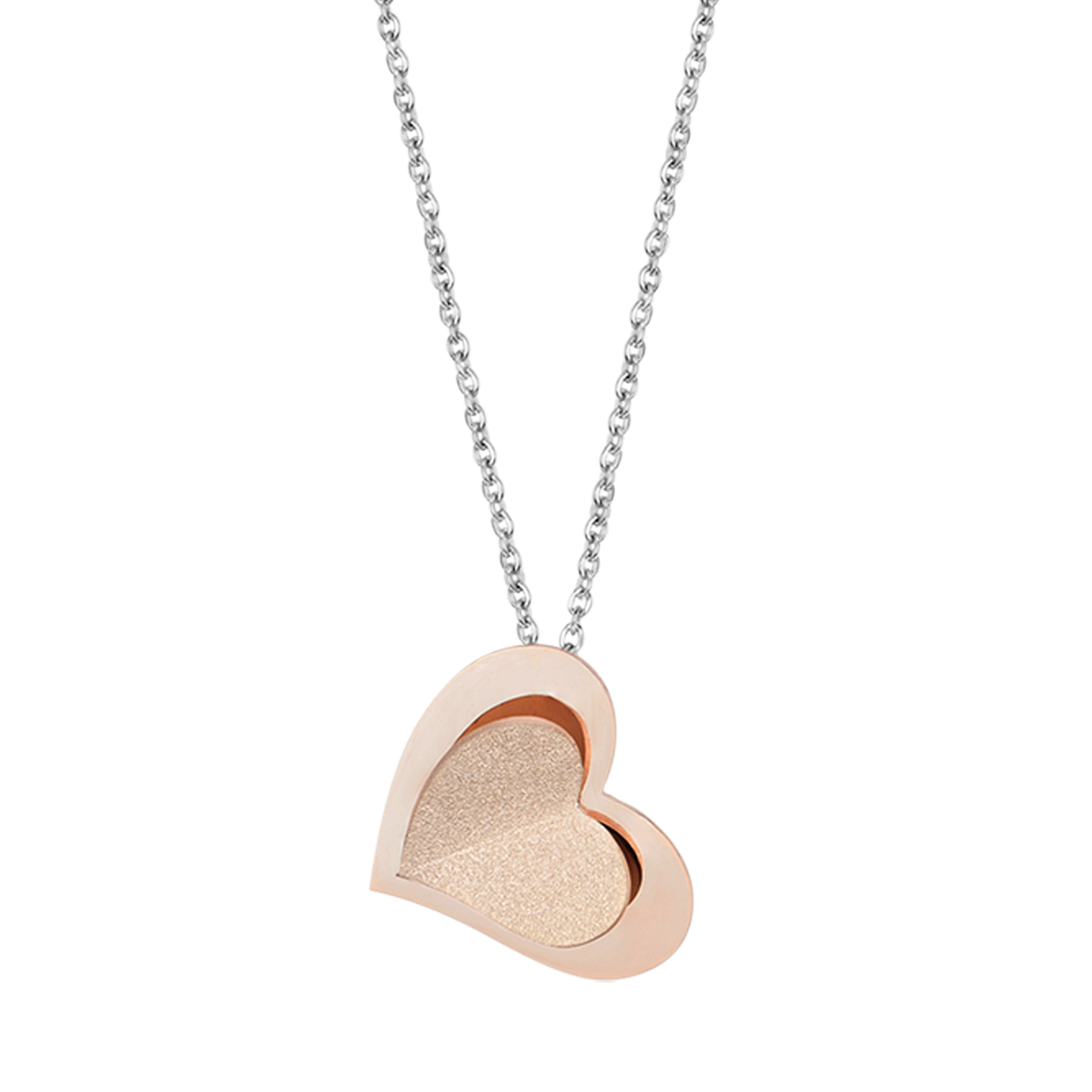 COLLIER EN ACIER INOXYDABLE AVEC DES CŒURS DE ROSE GLITTERES Luca Barra