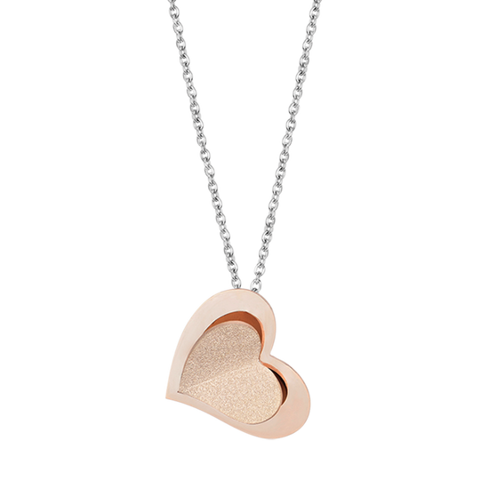 COLLIER EN ACIER INOXYDABLE AVEC DES CŒURS DE ROSE GLITTERES Luca Barra