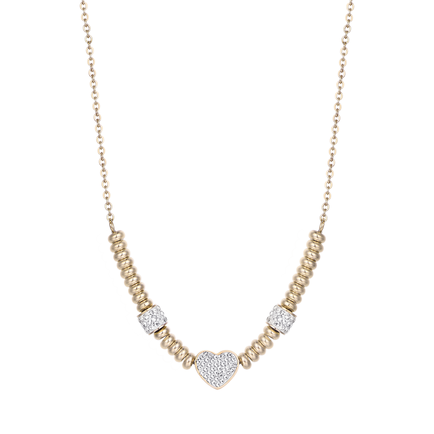 COLLIER EN ACIER D'OR IP AVEC COEUR AVEC CRISTAUX BLANCS Luca Barra