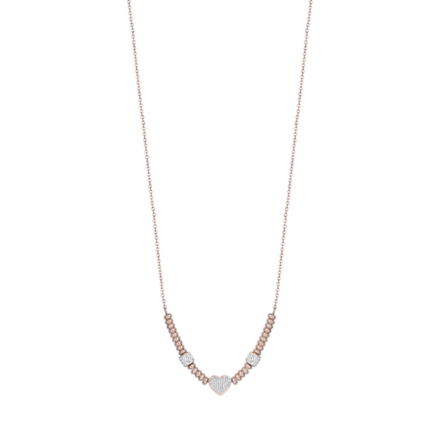 COLLIER EN ACIER IP ROSE AVEC COEUR AVEC CRISTAUX BLANCS Luca Barra