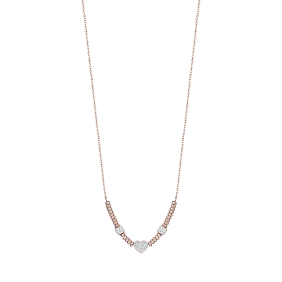 COLLIER EN ACIER IP ROSE AVEC COEUR AVEC CRISTAUX BLANCS Luca Barra