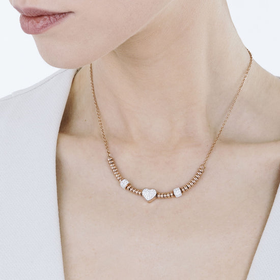 COLLIER EN ACIER IP ROSE AVEC COEUR AVEC CRISTAUX BLANCS Luca Barra