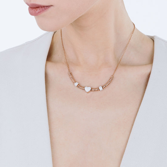 COLLIER ACIER IP ROSE AVEC COEUR AVEC CRISTAUX BLANCS