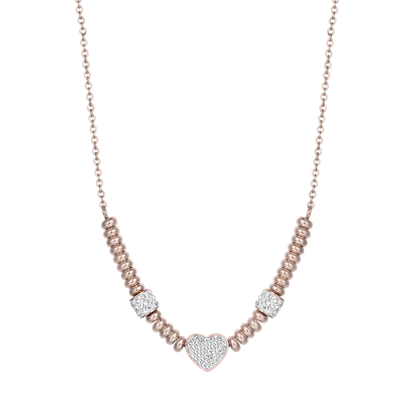 COLLIER EN ACIER IP ROSE AVEC COEUR AVEC CRISTAUX BLANCS Luca Barra