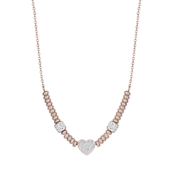 COLLIER ACIER IP ROSE AVEC COEUR AVEC CRISTAUX BLANCS