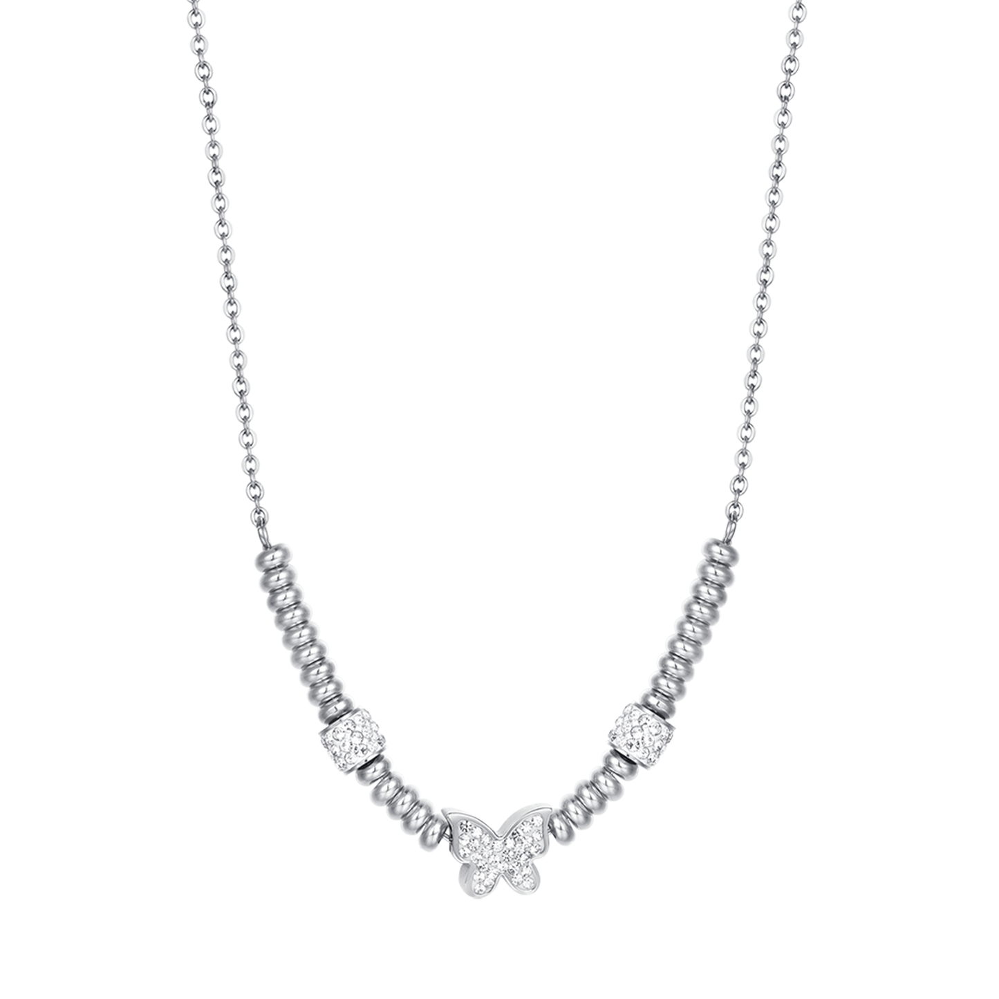 COLLIER PAPILLON EN ACIER AVEC CRISTAUX BLANCS
