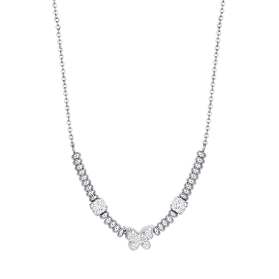 COLLIER PAPILLON EN ACIER AVEC CRISTAUX BLANCS