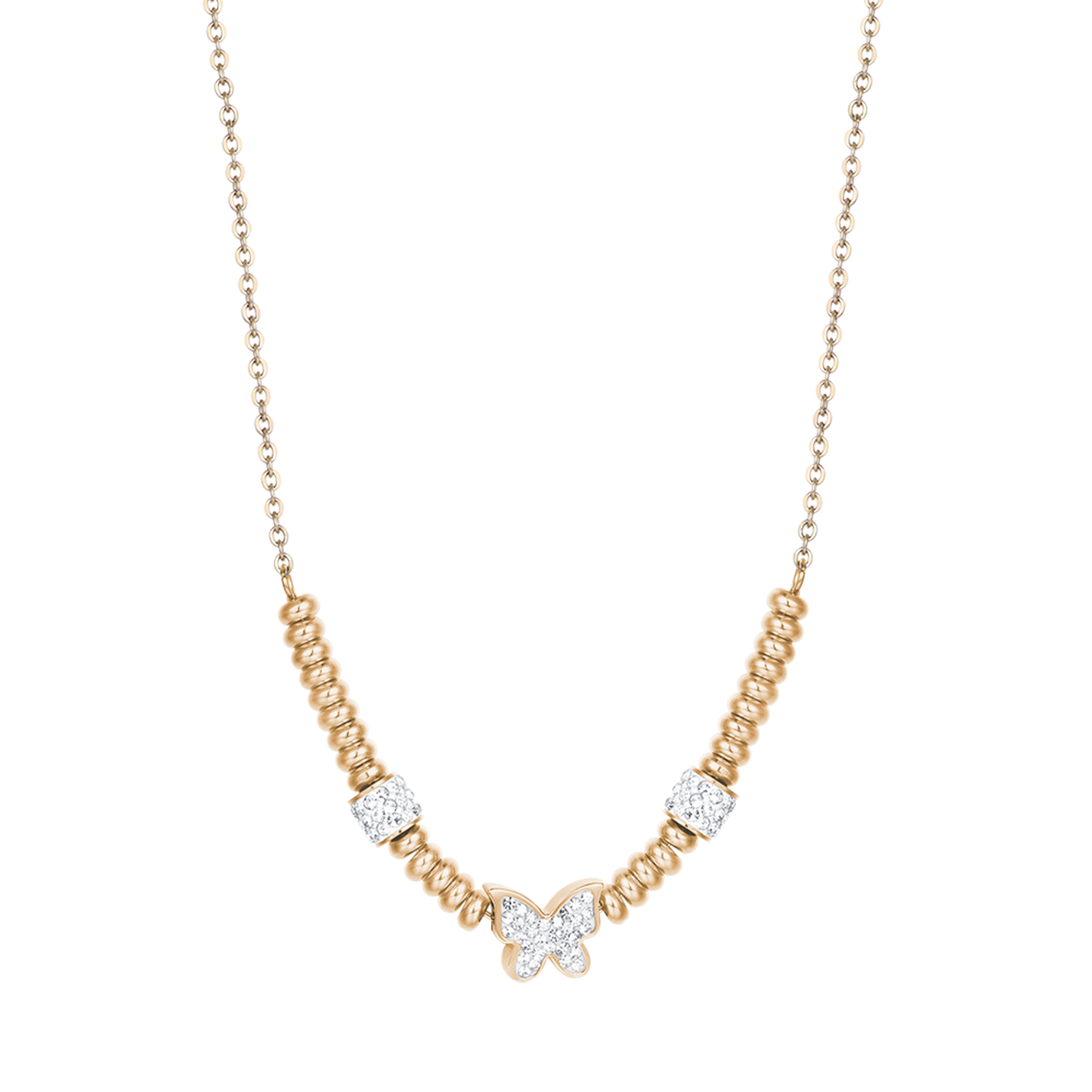 COLLIER EN ACIER D'OR IP AVEC PAPILLON AVEC CRISTAUX BLANCS Luca Barra