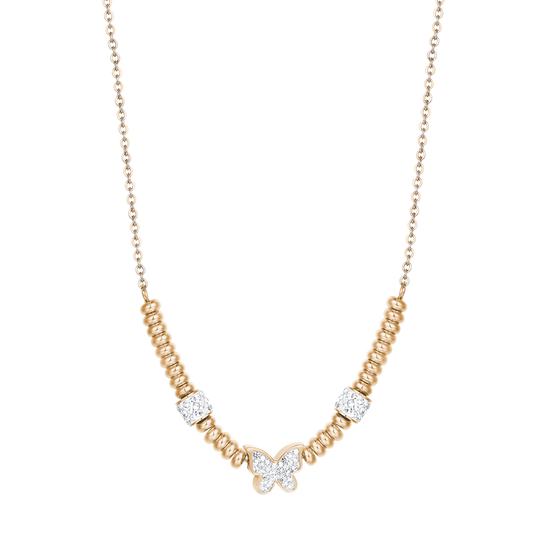 COLLIER EN ACIER D'OR IP AVEC PAPILLON AVEC CRISTAUX BLANCS Luca Barra