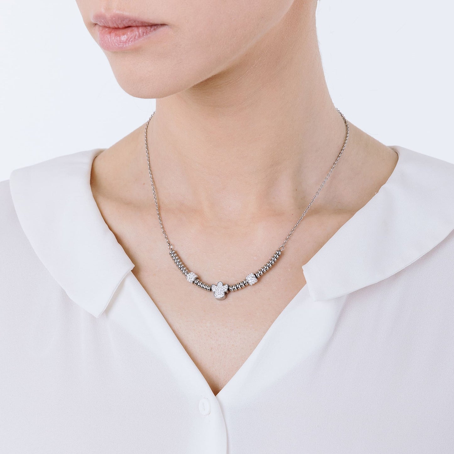 COLLIER EN ACIER AVEC ANGE AVEC CRISTAUX BLANCS Luca Barra